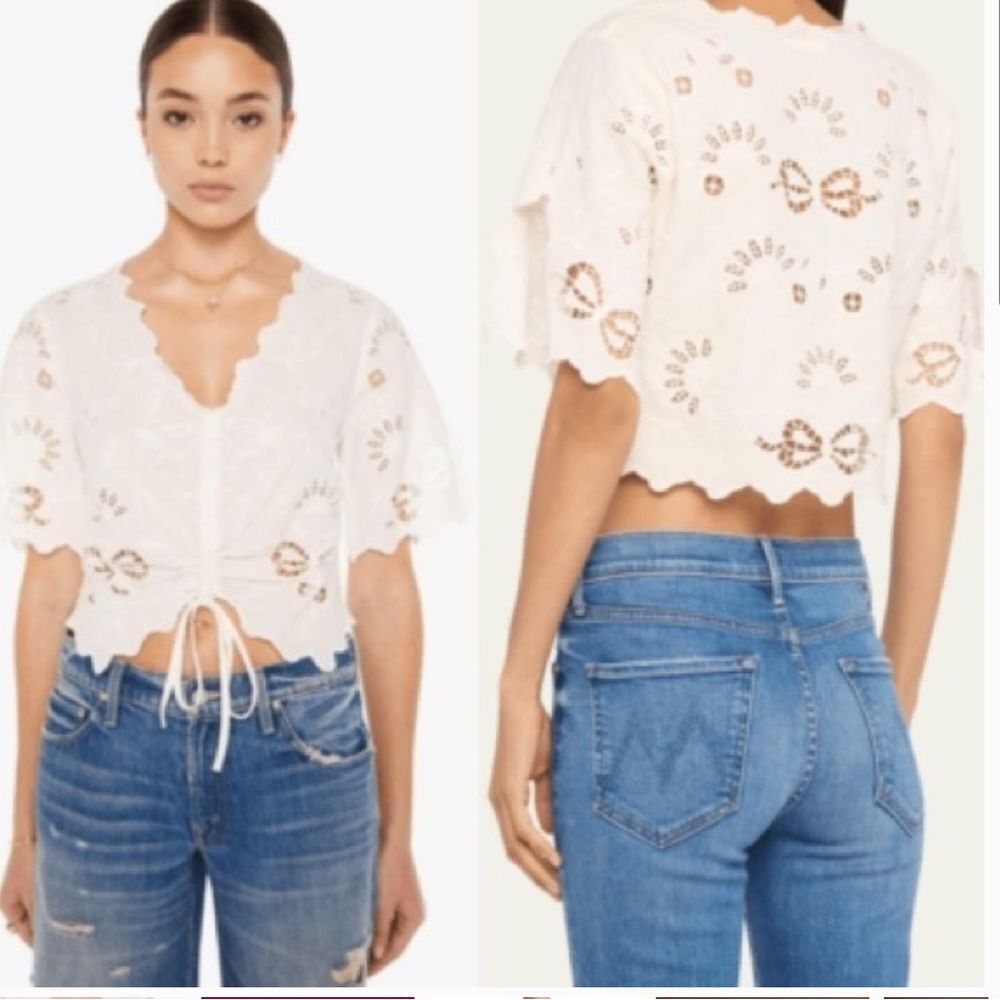 Mother The Social Butterfly 100% Cotton Crop White Top
OO9